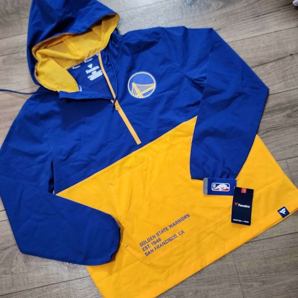 NWT Fanatics Golden State Warriors NBA Windbreaker Jacket Mens L Blue Gold New